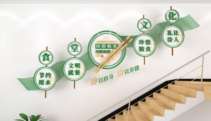 樓梯文化墻創(chuàng)意設(shè)計(jì)圖片(圖3) 珍惜糧食文明就餐樓梯文化墻