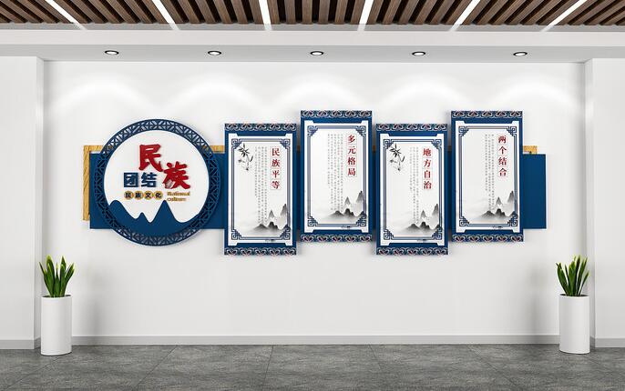 社區(qū)文化墻創(chuàng)意設計圖片(圖2) 藍色民族團結社區(qū)文化墻
